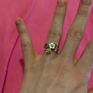 Floral WHITE GOLD and MOTHER of Pearl and diamond Ring (only one of a kind)